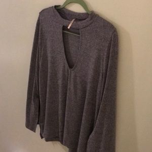 Cute Purple Neck Revealing Blouse